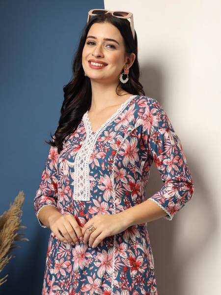 Anmi Floral Print Women A-line Kurta