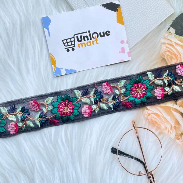 uniquemart Black Lace Border, Black Flower Lace, Net Lace Border, Embroidery Work Lace Design, Saree Lace Border, Black Colour Lace, Dupatta Lace (Bla...