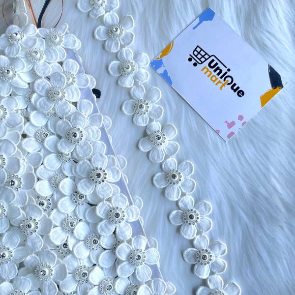 uniquemart White Cotton Flower Lace, White Lace Design, Cotton Lace Border, White Lace Reel, Pakistani Lace, Stone Lace (White/4.5Mtr) Lace Reel