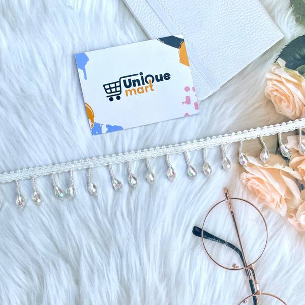 uniquemart Premium Quality White Cystal Latkan Lace For Dupatta, Lehenga, Saree, Blouse, Suit, Frowk, Cystal Lace, White Colour Lace (White/8Mtr) Lace...