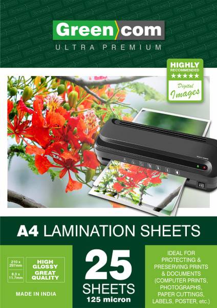 greencom A4 Thermal Laminating Sheets, 25-Pouches A4 Laminating Sheet
