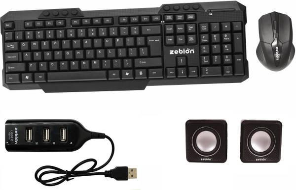 zebion G2400 Wireless Keyboard and Mouse + Pronto 101 USB HUB + Twin Speaker Combo Set