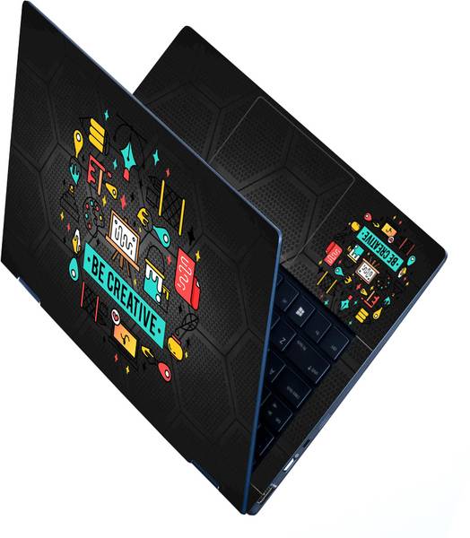 FineArts Full Body Laptop Skin For 14 to 15.6 inch Laptop - Be Creative on Hexagon Black Self Adhesive Stretched Vinyl Laptop Decal 15.6