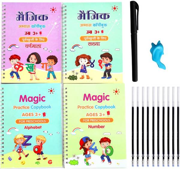 ZARQITO English and Hindi Language magicpractice book for preschool child 4book10Refills
