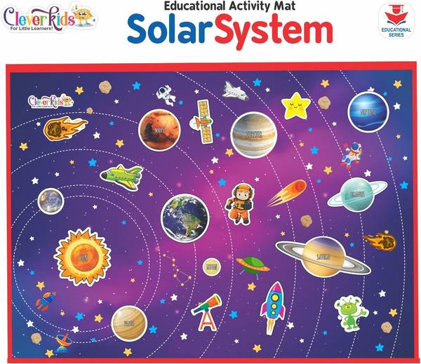 Clever Kids EDUCATIONAL SOLAR SYSTEM ACTIVITY MAT WITH AN INFORMATION GUIDE BOOKLET AND EVA CUTOUTS FOR KIDS A PERFECT KIT TO LEARN ABOUT SPACE