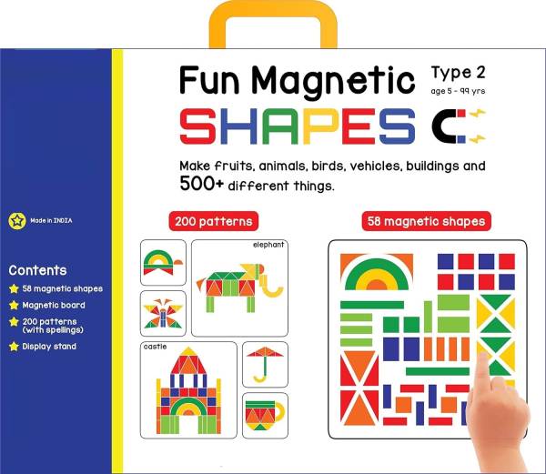 zokato Fun Magnetic Shapes (Junior) : Type 2 With 58 Magnetic Shapes, 200 Pattern Book