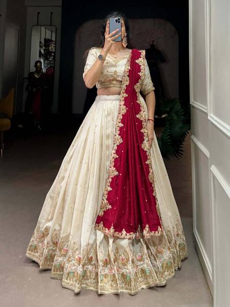 STUTIRUPA ART Embroidered Semi Stitched Lehenga & Crop Top