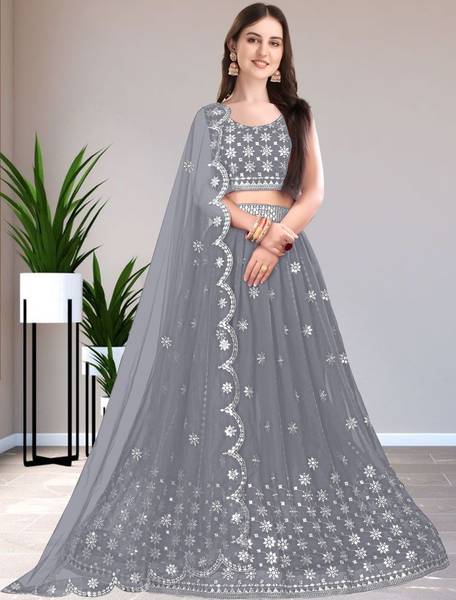 Women Wed Embroidered Semi Stitched Lehenga Choli