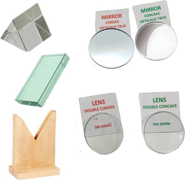 SBT Optical Set| Set of Convex 50 mm, Concave 50 mm, Convex Mirror 50 mm, Concave Mirror 50 mm, Prism 50 mm x 50mm x 50mm, Glass Slab 75 x 50 x 18mm, ...