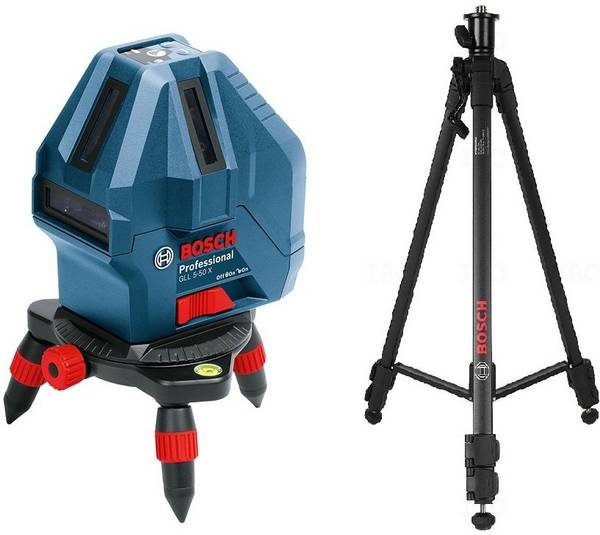 BOSCH GLL 5-50X Cross Line Laser with BT150 5/8" Tripod Non-magnetic Line Level