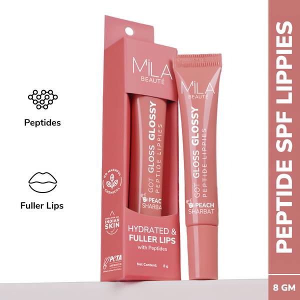 MILA BEAUT Peptide Infused Gloss Lip Balm With Hyaluronic Acid & Vitamin E Peach Sharbat