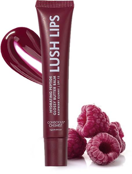 Conscious Chemist Peptide Lip Balm - Lush Lips with SPF15 |For Dry & Chapped Lips | For Dark Lips. Raspberry Gummy