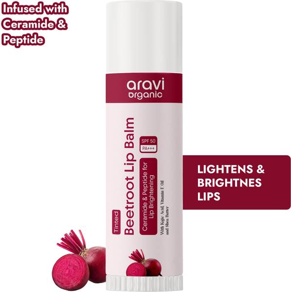 Aravi Organic Tinted Lip Balm With SPF 50 PA+++ -Kojic Acid & Ceramide - For Lip Brightening Beetroot