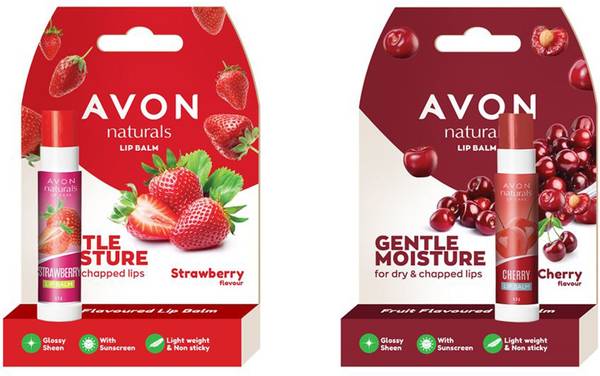 AVON Natural Lip Balm (Set of 2 of 4.5 g each) Cherry, Strawberry
