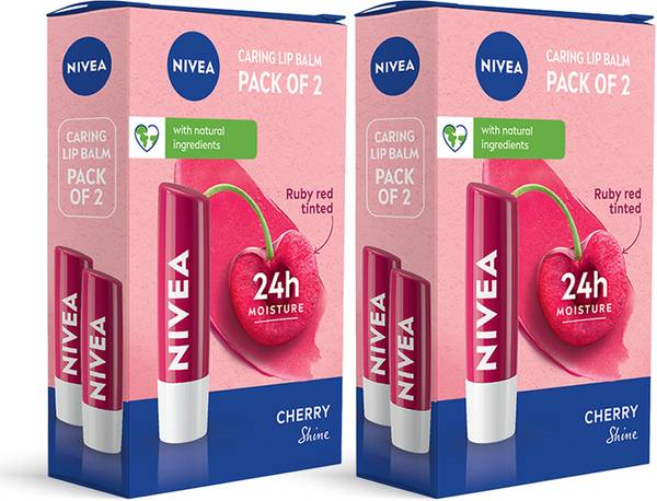 NIVEA Cherry Fruity Shine Lip Balm Cherry Pack of 4 Cherry