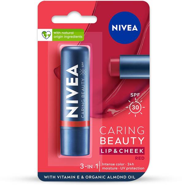 NIVEA Lip Caring Beauty Red Lip Balm | Lip & Cheek Tint with SPF 30 NA