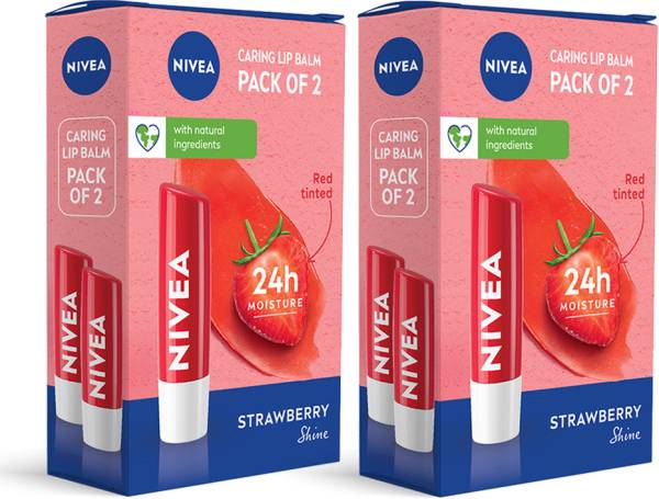 NIVEA Strawberry Fruity Shine Lip Balm Strawberry Pack of 4 Strawberry