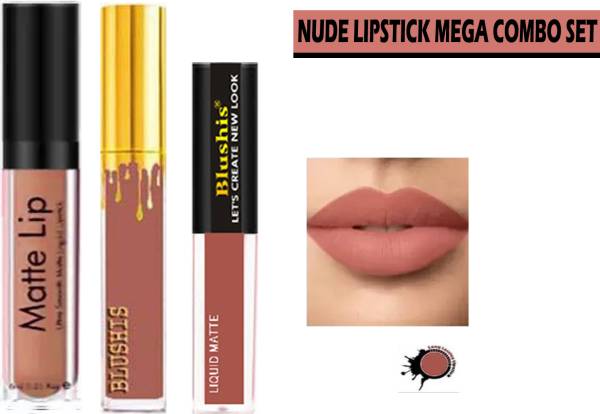 BLUSHIS Non Transfer Waterproof Longlasting Liquid Lipstick Combo Pack of 3 pc