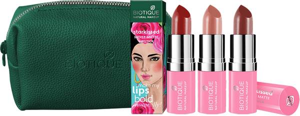 BIOTIQUE Creamy Matte Nude Lipstick Combo Gift Kit with Attractive Pouch (Set of 4)