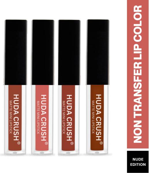 HUDA CRUSH Mini Beauty Lipsticks Combo Pack of 4 Liquid Lipstick, Nude Edition