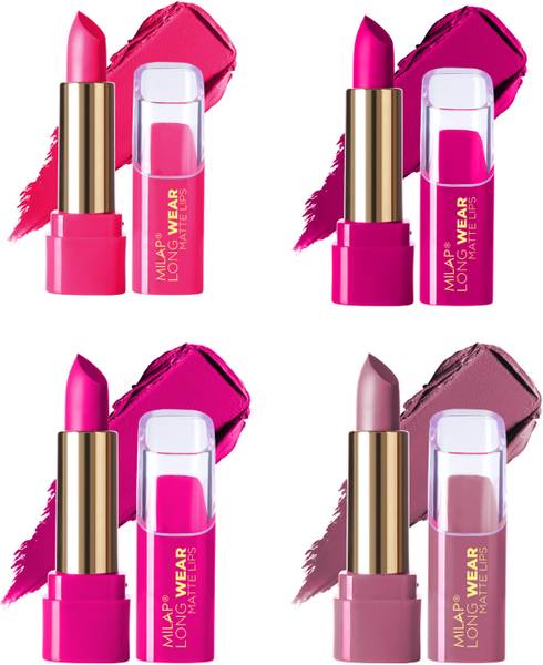 MILAP Long Wear Waterproof Matte Lipstick Smudge Proof Lipstick Combo Set of 4