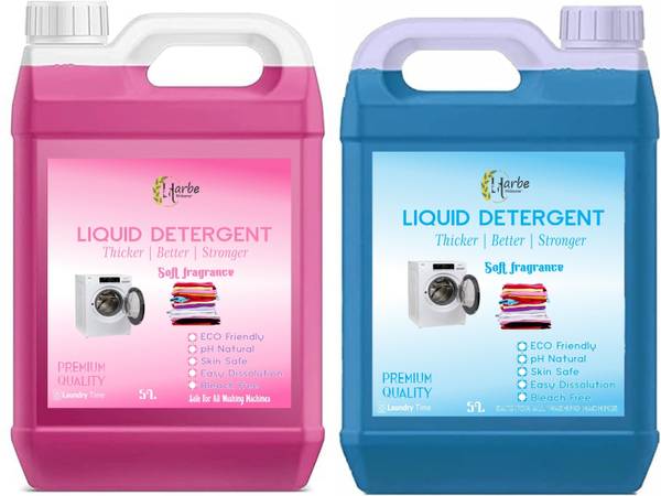 Harbe Pink And Blue Liquid Detergent 5L+5L, For Hand Wash, Front and Top Load Fresh Liquid Detergent