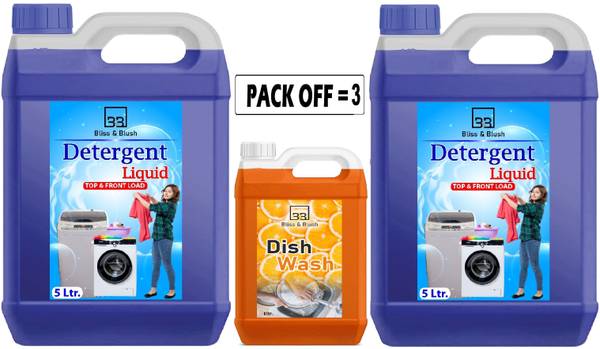 BLISS & BLUSH Washing machine liquid detergent top and front load 10L & Dish Wash Orange 1L Multi-Fragrance Liquid Detergent