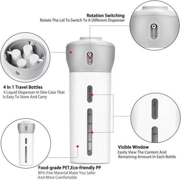 Navya 4 in 1 Travel Dispenser Bottle Set Refillable Containers Set Plastic Leak Proof 40 ml Gel, Liquid, Lotion, Soap Dispenser
