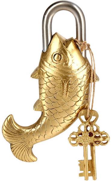PRIME HOMES Brass Fish Lock With 2 Antique Keys Fish Shape Padlock Padlock