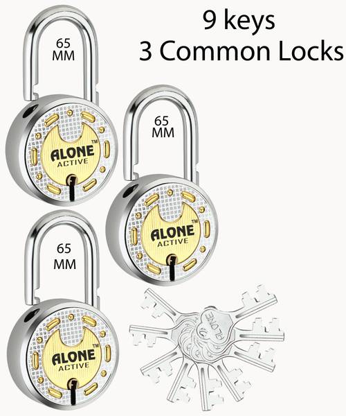 alone Active Round 65mm Lock for Home Gate Shop & Shutter, 9Same Keys 3 Lock (pack 3) Padlock