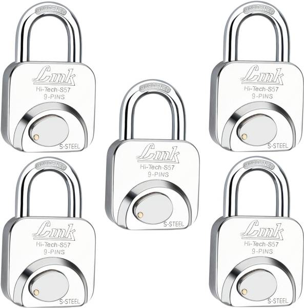 Link Hi-Tech 57mm Locks 5Pcs|Stainless Steel Body|Hardened Shackle|9-Pins|Dimple Keys Padlock