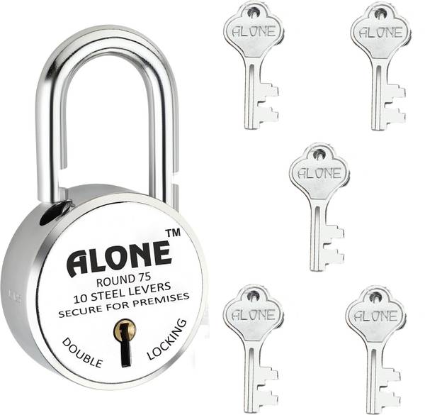 alone Round 75mm Lock for Home Gate Shop & Shutter, Double Locking 5 Keys Padlock