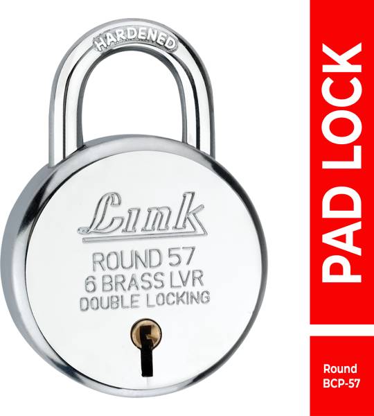 Link 57mm Round BCP | Steel Body | Brass Lever | Hardened Shackle | Made In India Padlock