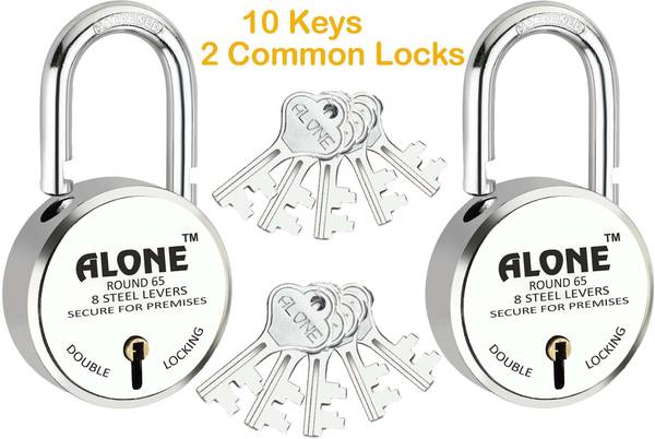 alone Round 65mm Lock for Home Gate Shop & Shutter, 10 Same Keys 2 Lock (pack 2) Padlock