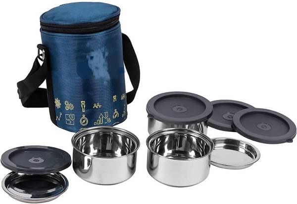 Flipkart SmartBuy Stainless Steel Lunch Box 3 Containers Lunch Box with Lid (840 ML) (Blue) 3 Containers Lunch Box