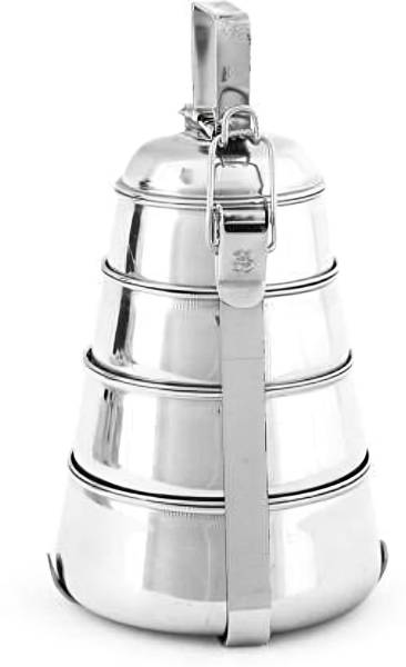 India Pride Stainless Steel Food Grade Pyramid Shape Tiffin , Clip Lock for Office Collage 4 Containers Lunch Box