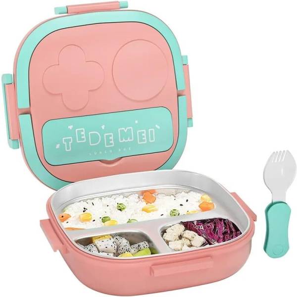 Happykids Stainless Steel Lunch Box for Kids with Spoon 1 Containers Lunch Box