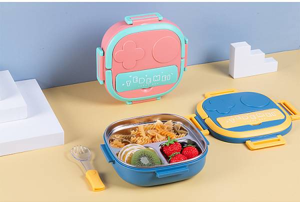 QUAPRO Lunch Box 2 Compartment Leakproof, Stainless Steel, With Spoon 2 Containers Lunch Box