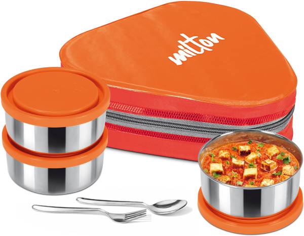 MILTON Triyum Stainless Steel Tiffin, 3 Container, 280 ml Each, Orange 3 Containers Lunch Box