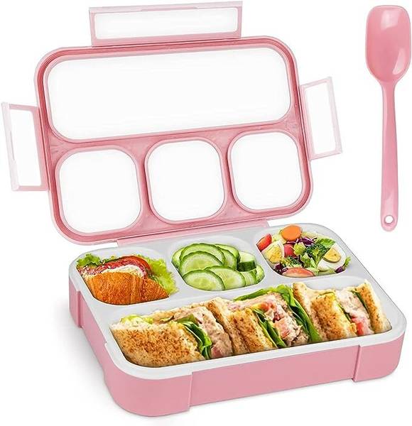 Glamexy Plastic 4 compartment Lunch Boxes Tiffin Box for Adult Kids 4 Containers Lunch Box