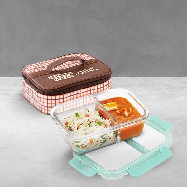 Allo FoodSafe Glass Lunch Box,Microwave Safe Tiffin with Cocoa Brown Lunch Bag, 1 Containers Lunch Box