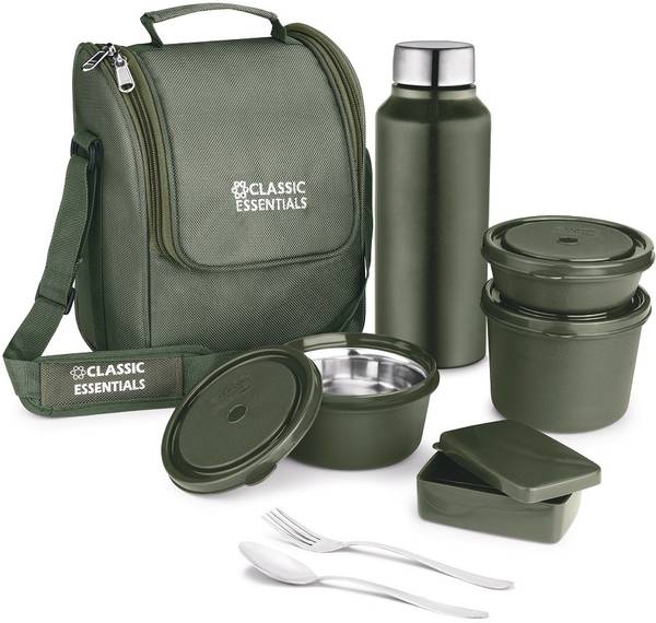 Classic Essentials Supreme Microwave Safe Set of 5 with Bottle|Bag & Cutlery 4 Containers Lunch Box