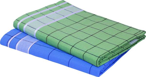 GREEN TEE Checkered Light Green, Light Blue Lungi