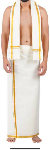 JUPALAW Solid, Striped White, Gold Lungi