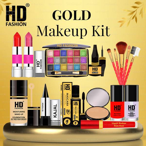 HD Fashion Gold 16 Pcs. Ultra Glow 100% Organic Waterproof Makeup Kit Combo Full Set HD1177