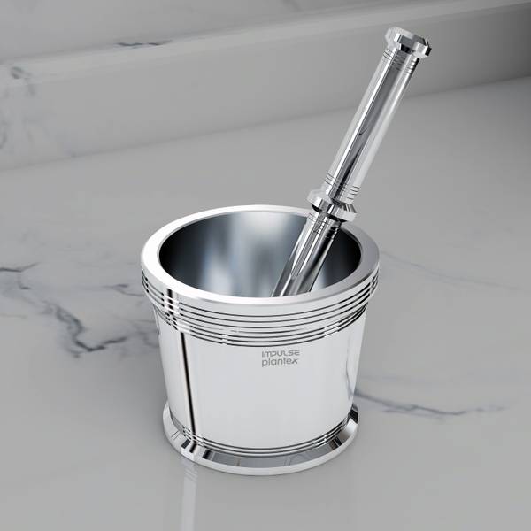 Plantex Heavy Mortar and Pestle Set/Khalbatta/Spice Mixer for Kitchen (Dia: 6.75, H: 5.75 cm) Stainless Steel Masher