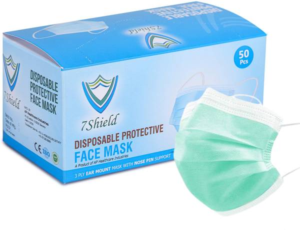 7SHIELD 3 ply green surgical mask CE and ISO Certified Face Mask with Nose clip and soft ear loops 3PLY Water Resistant Surgical Mask green 3 ply disp...