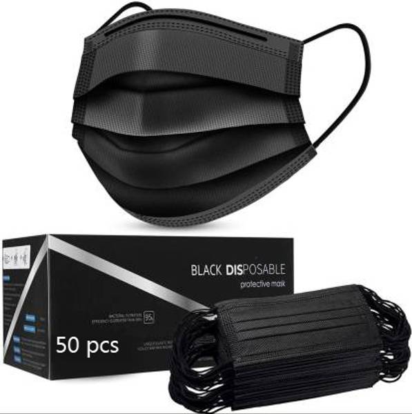Vaghani 50 Pcs Black Nose Pin Disposable Iso Mark 3 Ply Pharmaceutical Polluation Mask 3 Ply Surgical Mask 50 Piece ( Black )( 75 Gsm )( Primium ) Sur...