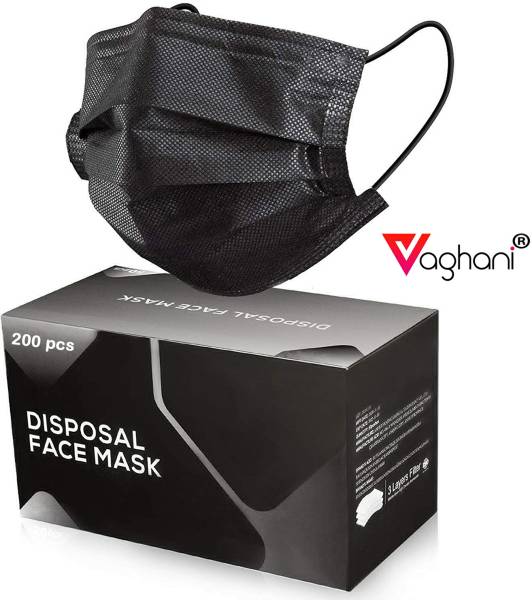 Vaghani 200Pcs Black Polluation Mask Meltblown Mask With Nose Pin 3 Ply Polluation Mask 200 Pcs ( Black )( 75 Gsm )( Best Quality ) Surgical Mask With...