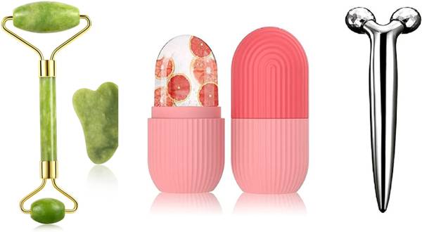 Harsh narrow fab Manual 3D Roller Massager Face-lift Wrinkle Remover Facial Massage AND Jade Roller Face Massager With Gua Sha AND Silicon Ice Roller ...